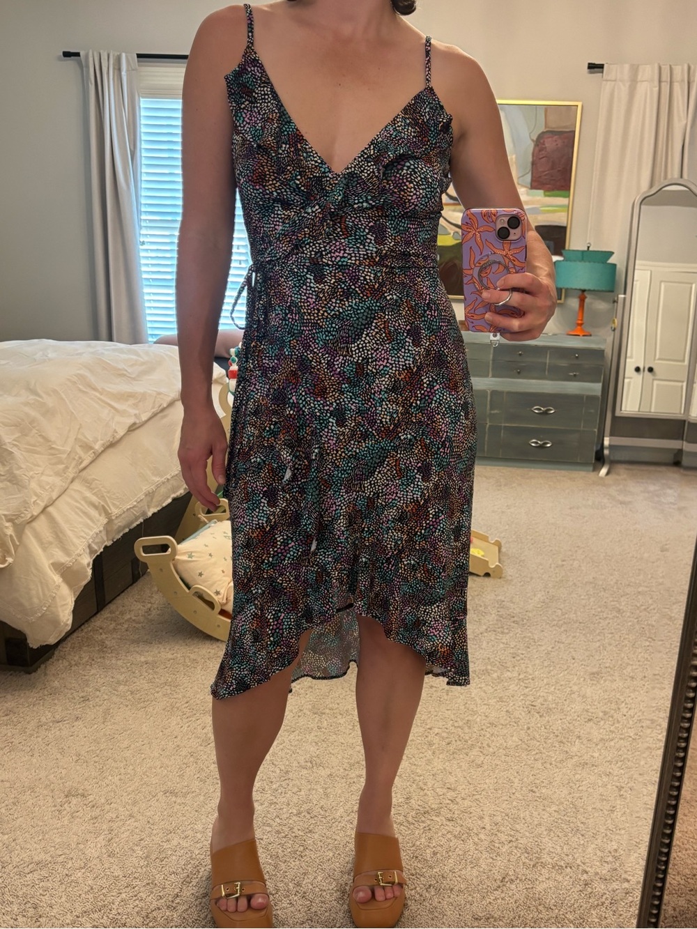 Bar III Black Multi-Spot High-Low Wrap Dress